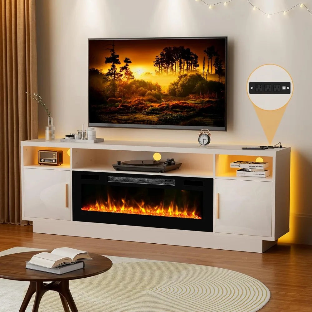 70''TV Stand with 36''Fireplace-LED Light Entertainment Center