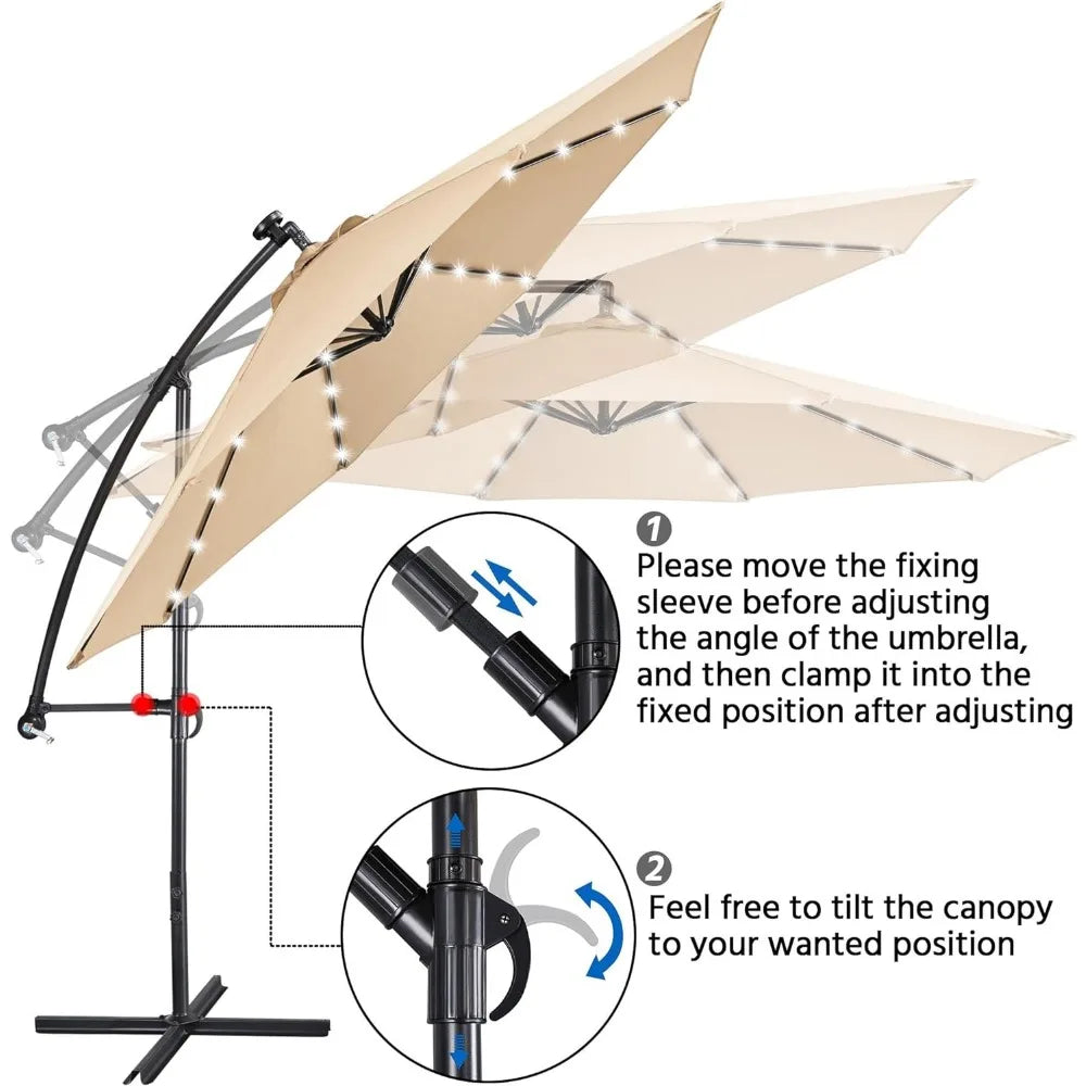 Solar Offset Umbrella with 10FT 32 LED Lights