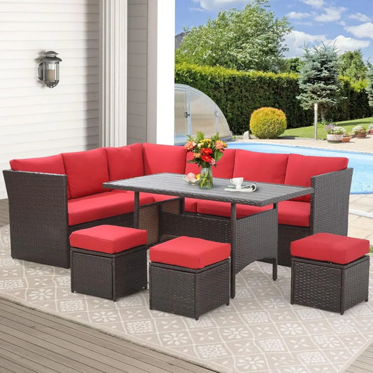 7 Pieces Patio Furniture Set, Outdoor Sectional Sofa