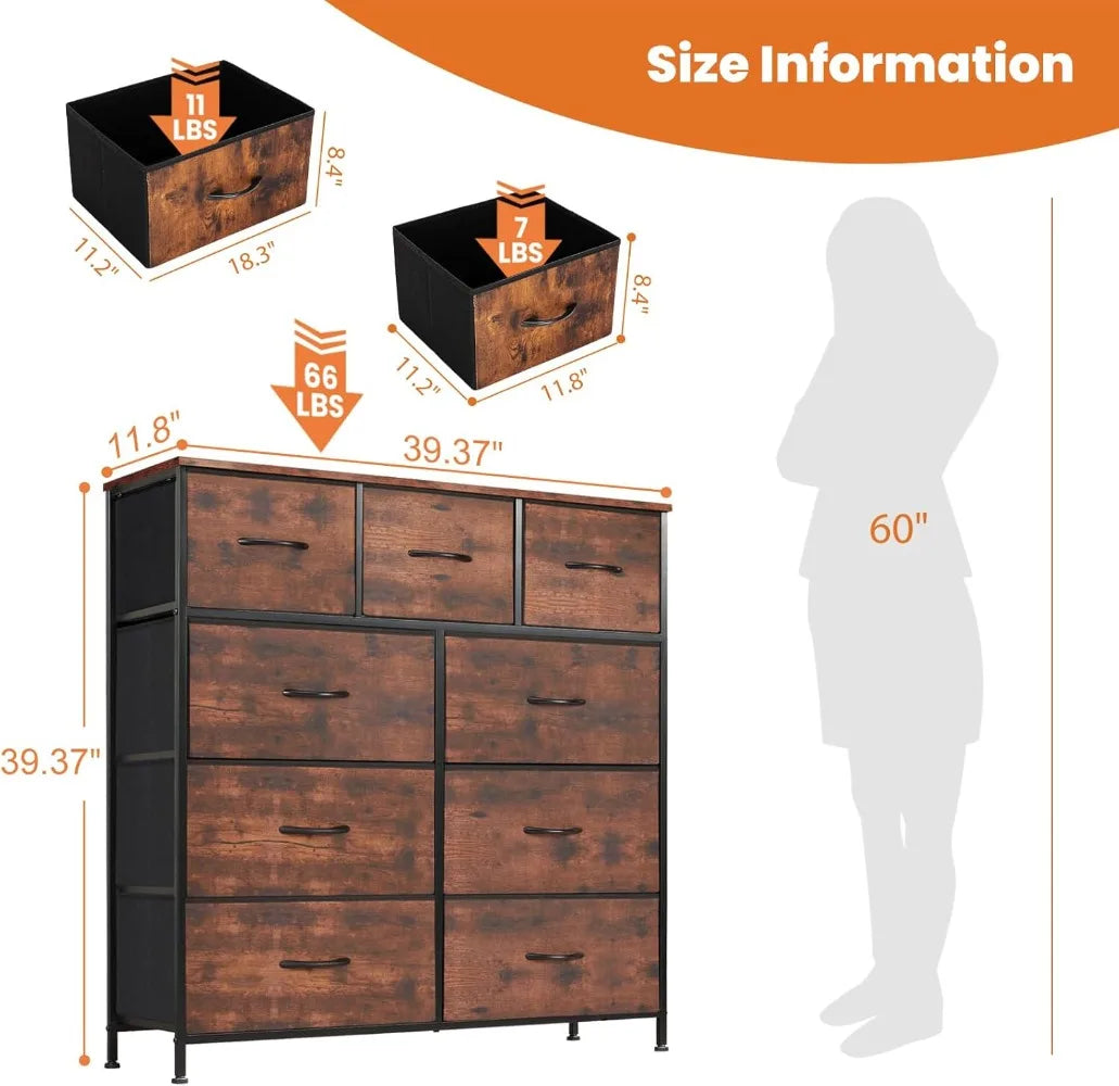 Sweetcrispy Dresser for Bedroom with 9 Fabric Drawers, Tall Chest Organizer Units for Clothing,Closet,Storage Tower with Cabinet