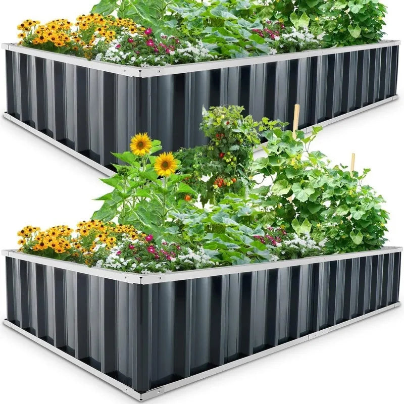 Raised Garden Bed，Galvanized Steel Metal Outdoor Planter Kit Box for Vegetables, Flowers, Fruits, and Herbs Green